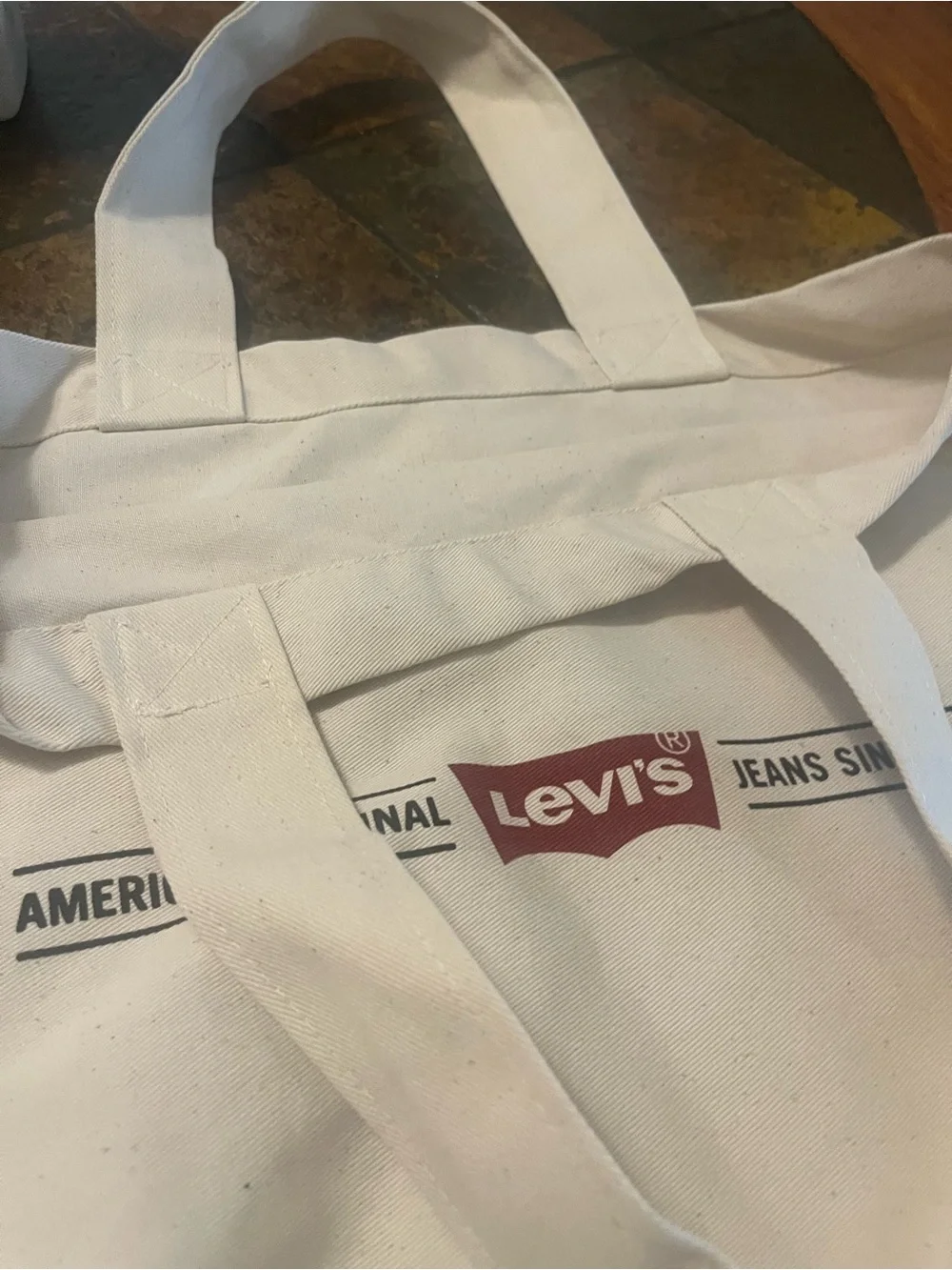Levi's White Canvas Tote with Red Logo Panel